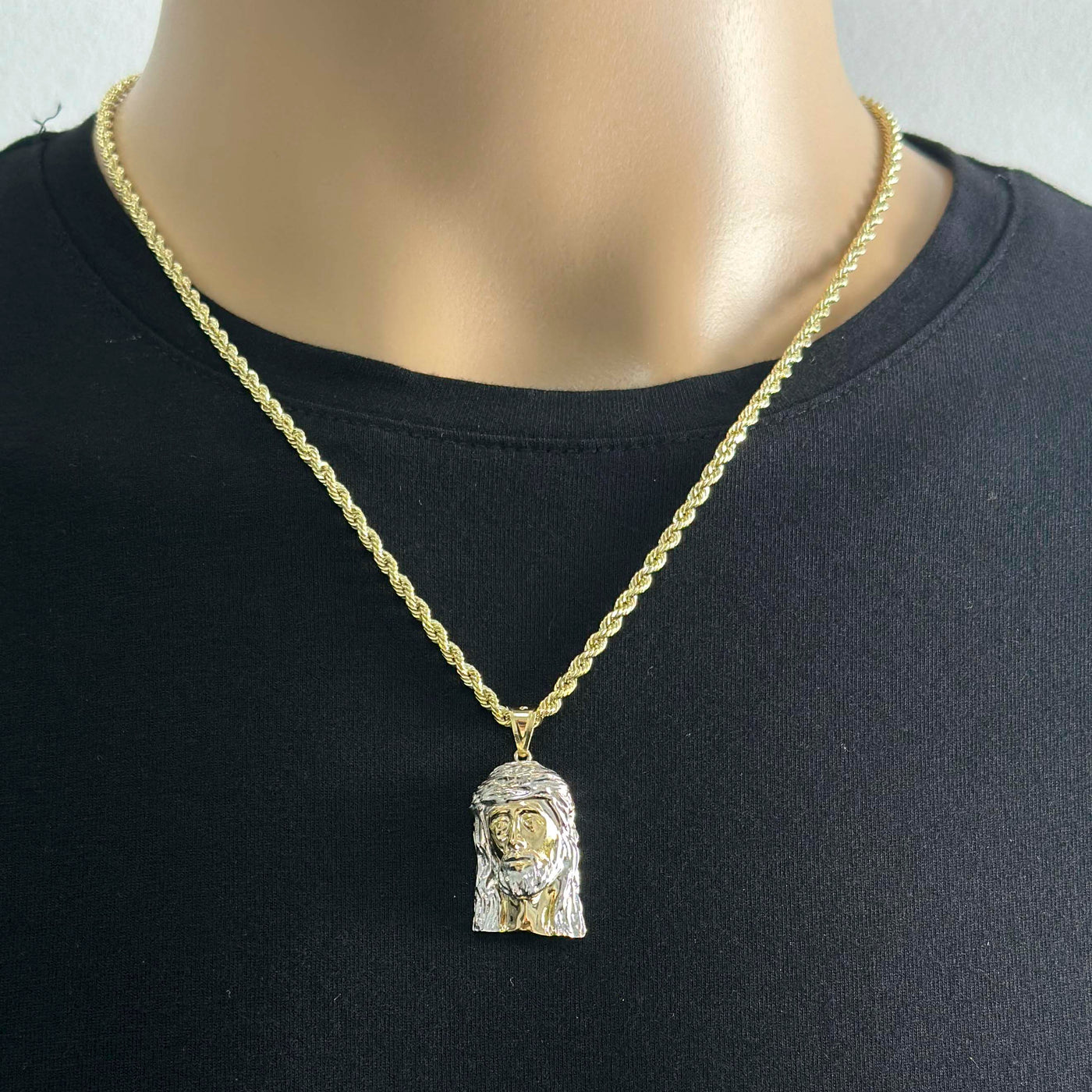 1 1/2" Two-Tone Face of Jesus Pendant 14K Yellow Gold