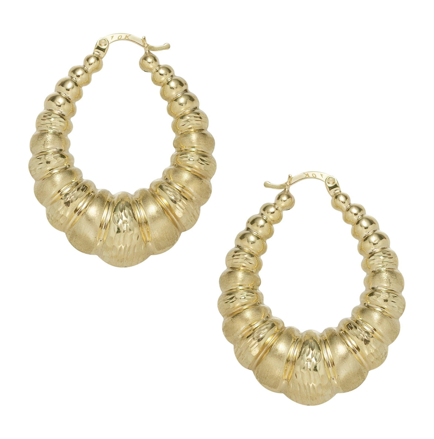 1 1/2" 40mm Graduated Diamond Cut Hoop Earrings 10K Yellow Gold - bayamjewelry
