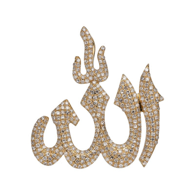 1 1/2" Allah God Arabic Charm Diamond Pendant 2.10ct 14K Yellow Gold - bayamjewelry