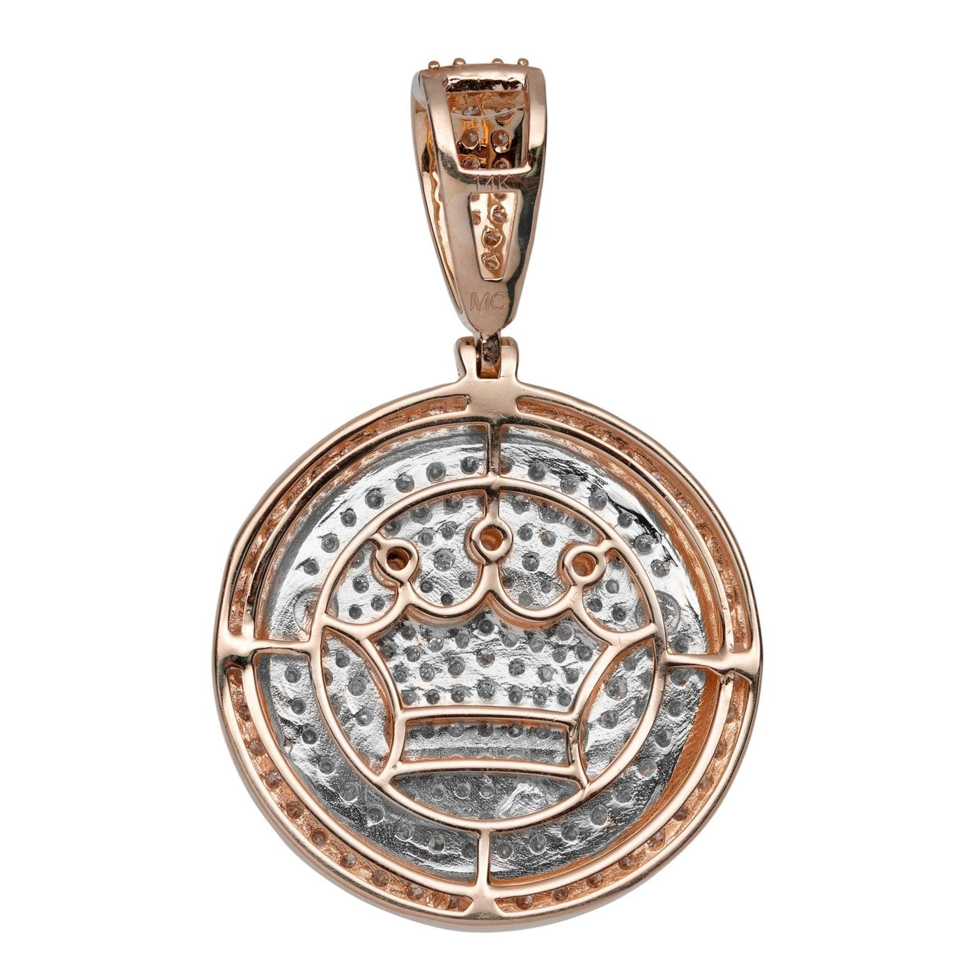 1 1/2" Crown Diamond Medallion Pendant 2.24ct 14K Rose White Gold - bayamjewelry