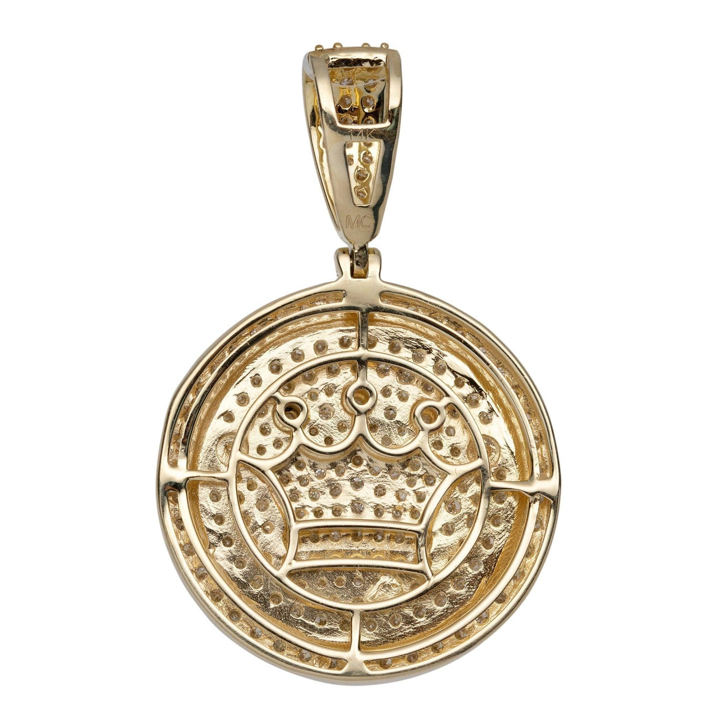 1 1/2" Crown Diamond Medallion Pendant 2.24ct 14K Yellow Gold - bayamjewelry