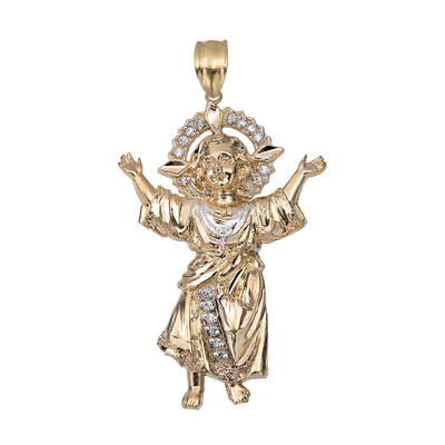 1 1/2" CZ Divino Nino Baby Jesus Pendant 10K Yellow Gold - bayamjewelry