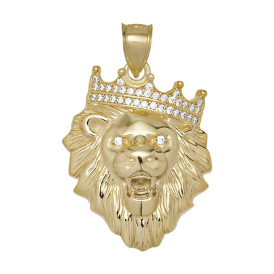 1 1/2" CZ Roaring Lion Pendant Solid 10K Yellow Gold - bayamjewelry
