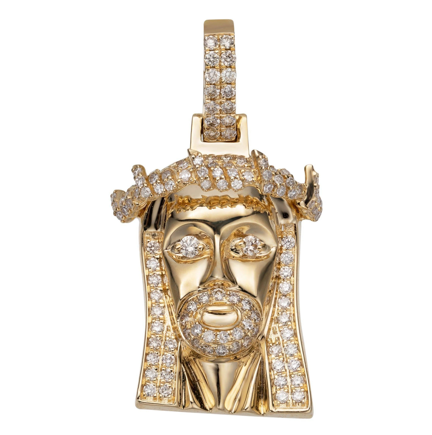 1 1/2" Face Of Jesus Diamond Pendant 1.35ct Solid 14K Yellow Gold - bayamjewelry