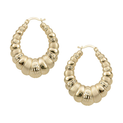 1 1/2" Graduated Diamond Cut Bamboo Earrings 10K Yellow Gold - bayamjewelry