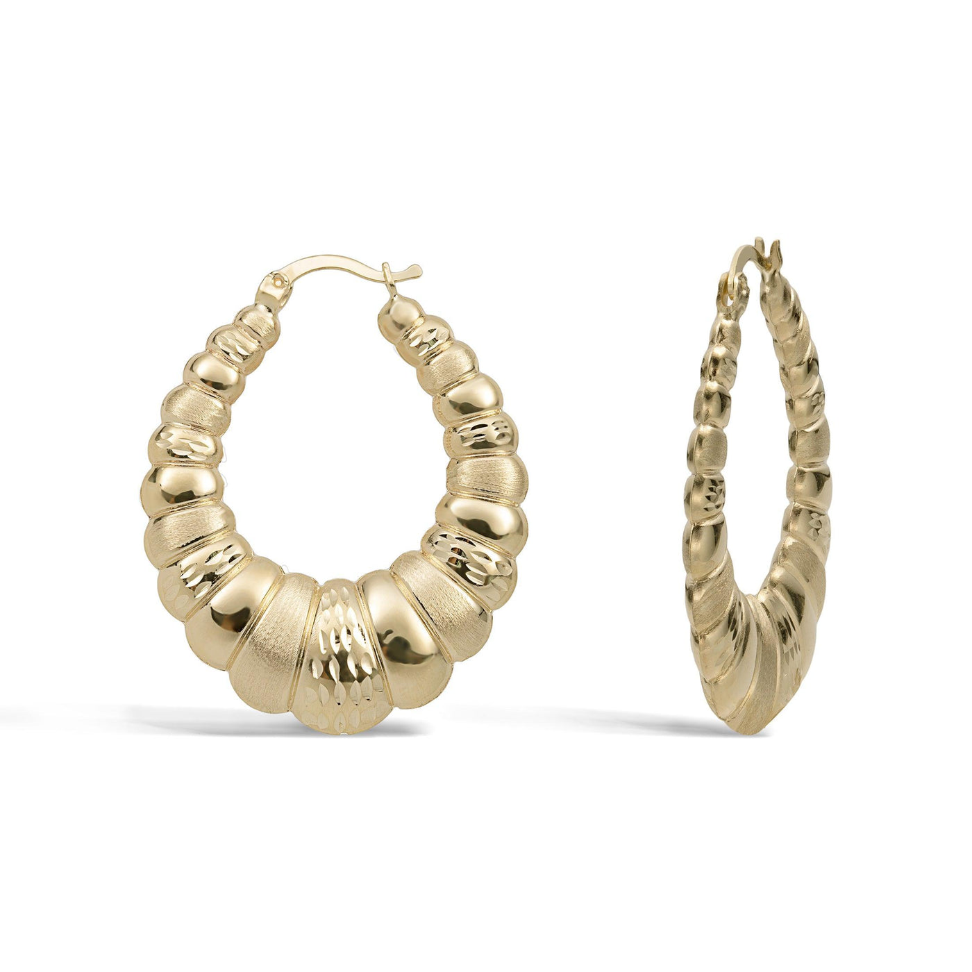 1 1/2" Graduated Diamond Cut Bamboo Earrings 10K Yellow Gold - bayamjewelry