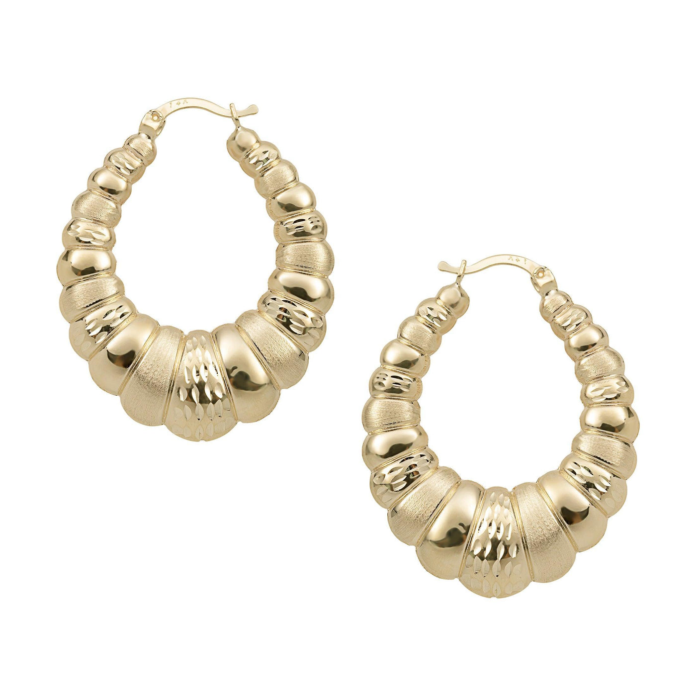 1 1/2" Graduated Diamond Cut Bamboo Earrings 14K Yellow Gold - bayamjewelry