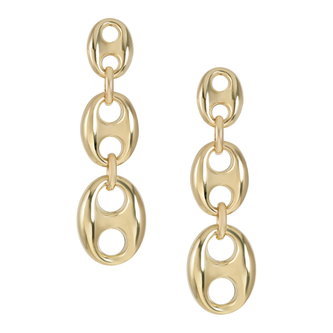 1 1/2 Graduated Puffed Gucci Link Chain Dangle Earrings 10K Yellow Gold