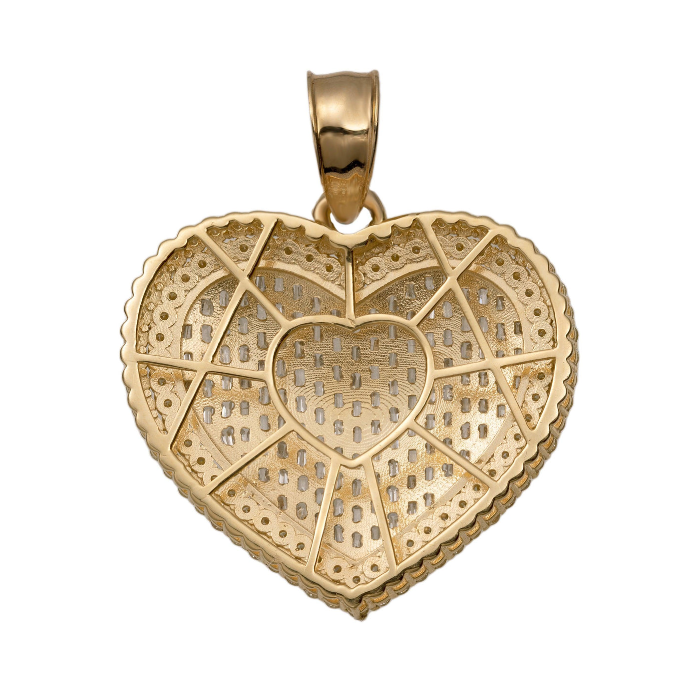 1 1/2" Heart Baguette Diamond Pendant 4.23ct 14K Yellow Gold - bayamjewelry