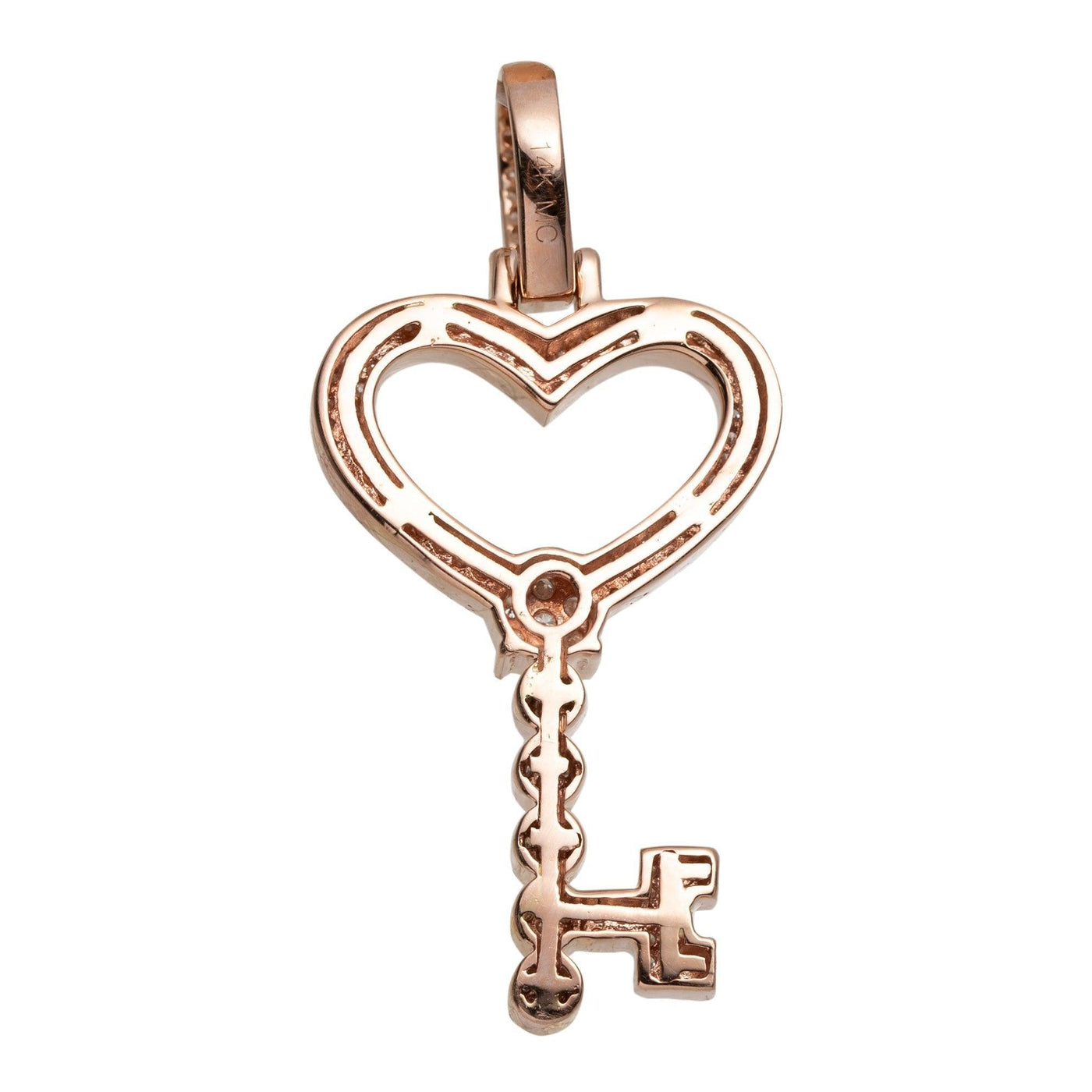 1 1/2" Heart Key Diamond Pendant 0.71ct 14K Rose Gold - bayamjewelry
