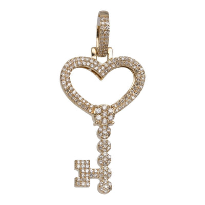 1 1/2" Heart Key Diamond Pendant 0.71ct 14K Yellow Gold - bayamjewelry