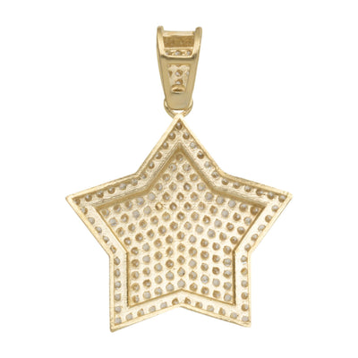 1 1/2" Iced Out CZ Star Pendant Solid 10K Yellow Gold - bayamjewelry