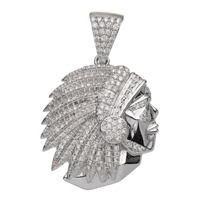 1 1/2" Indian Chief Diamond Pendant 1.81ct 14K White Gold - bayamjewelry