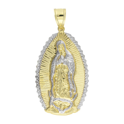1 1/2" Lady Guadalupe Virgin Mary Medallion Pendant 10K Yellow Gold - bayamjewelry