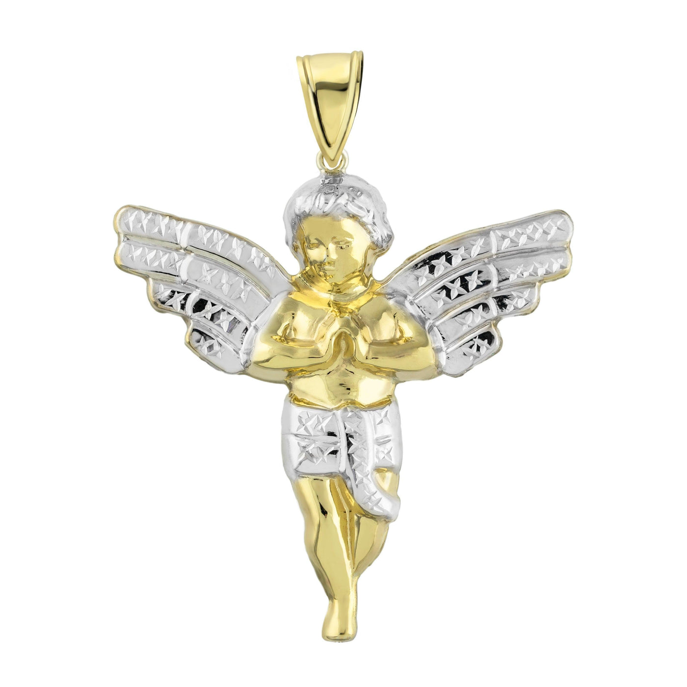 1 1/2" Men's Two Tone Baby Angel Pendant Charm 10K Yellow Gold - bayamjewelry