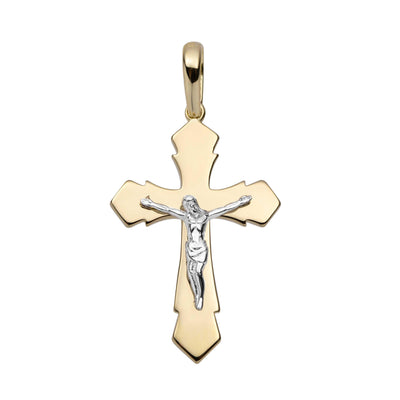 1 1/2" Polished Jesus Cross Crucifix Pendant Solid 14K Yellow Gold - bayamjewelry