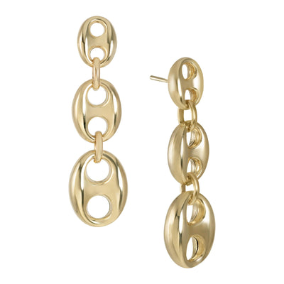 1 1/2" Puffed Gucci Link Chain Dangle Earrings 10K Yellow Gold - bayamjewelry