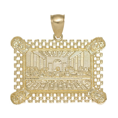 1 1/2" Rectangle Railroad The Last Supper Medallion Pendant 10K Yellow Gold - bayamjewelry