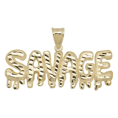1 1/2" Savage Drop Diamond Cut Pendant Solid 10K Yellow Gold - bayamjewelry