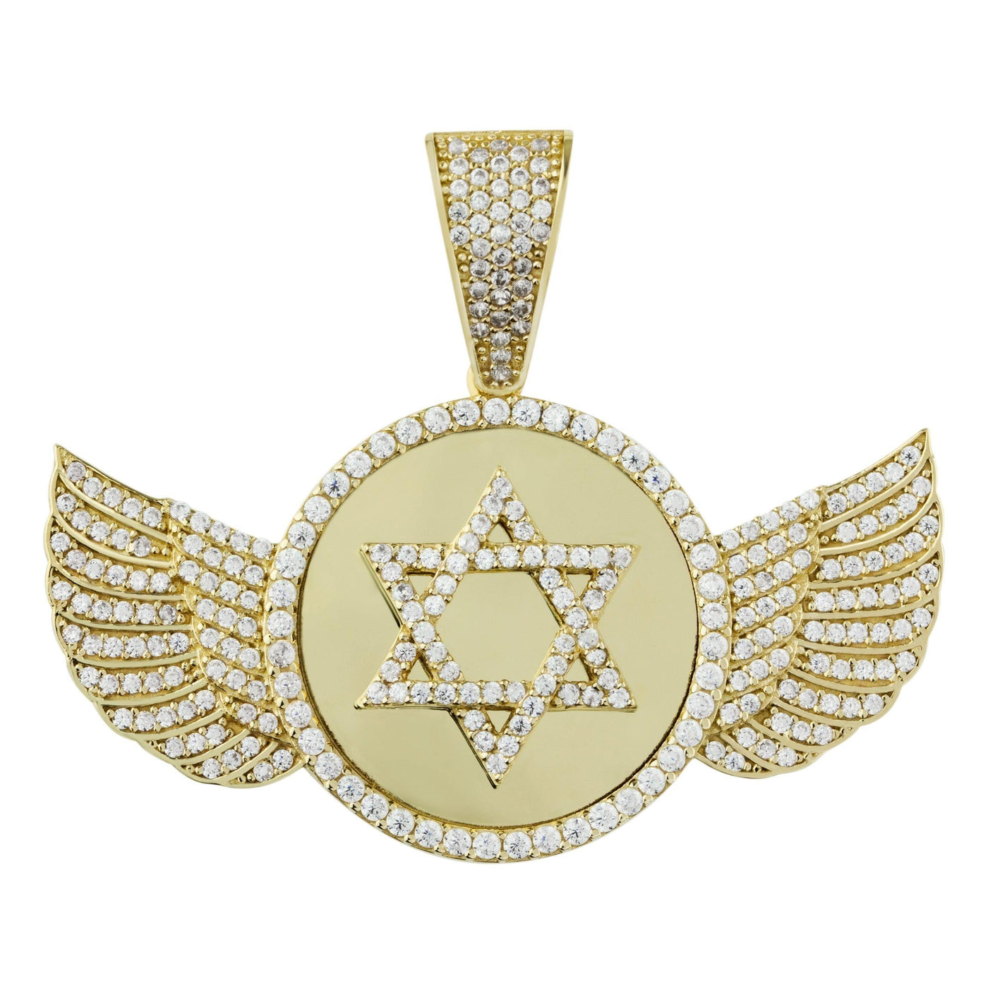 1 1/2" Star of David Wing CZ Medallion Frame Memory Pendant 10K Yellow Gold - bayamjewelry