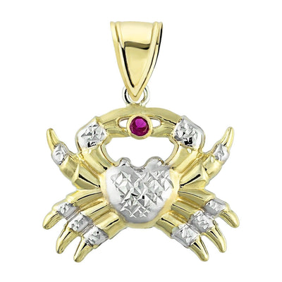 1 1/4" Crab Insect Animal Ruby Diamond Cut Pendant 10K Yellow Gold - bayamjewelry