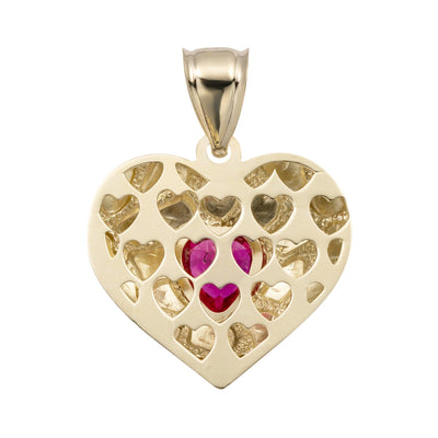 1 1/4" CZ Ruby Heart Pendant 10K Yellow Gold - bayamjewelry