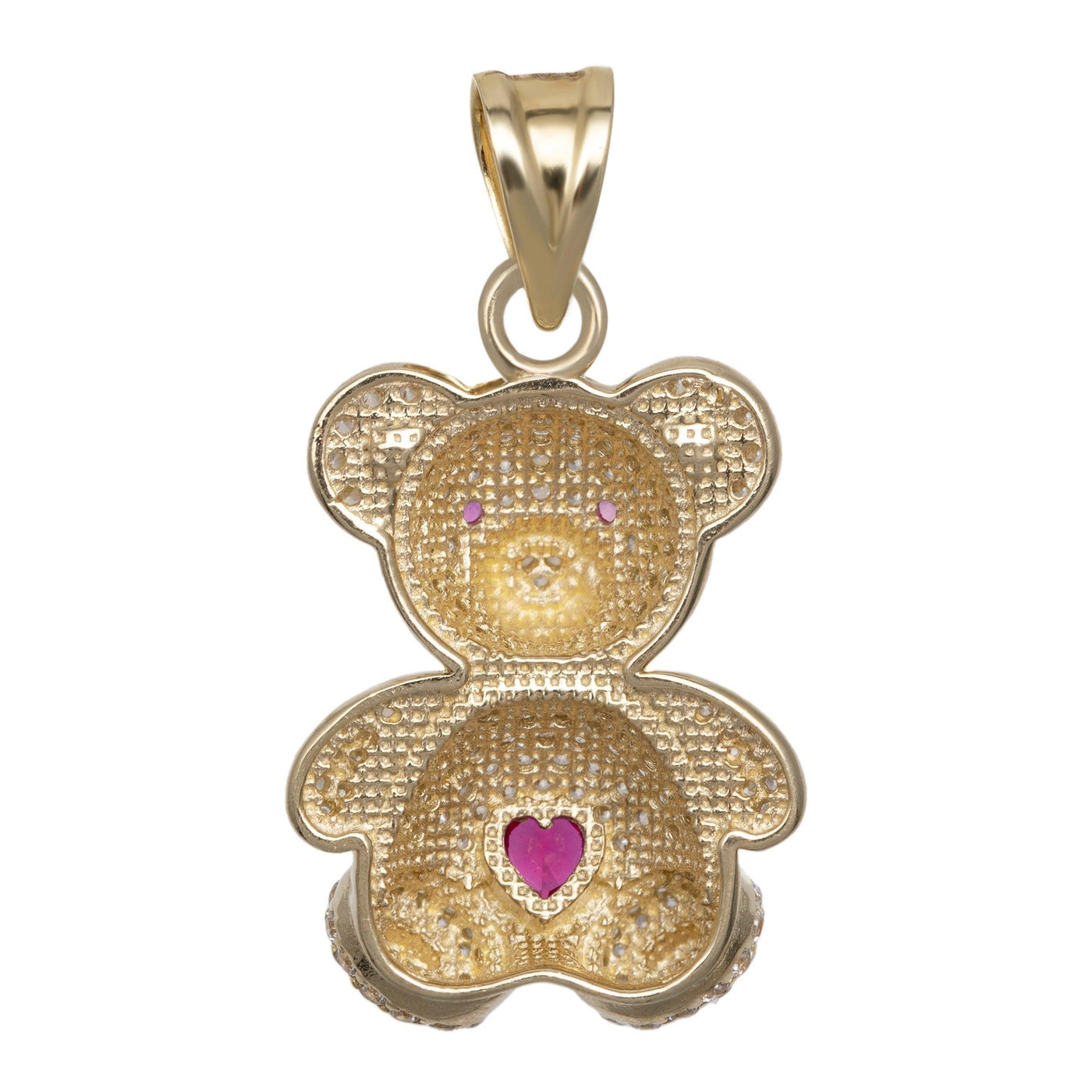 1 1/4" CZ Teddy Bear Charm Pendant 10K Yellow Gold - bayamjewelry