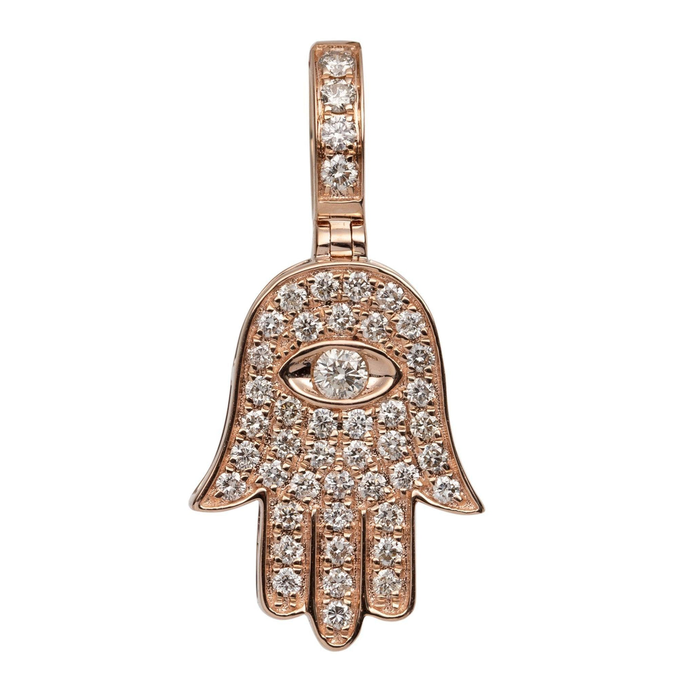 1 1/4" Evil-Eye Hamsa Diamond Pendant 0.84ct 14K Rose Gold - bayamjewelry