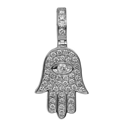 1 1/4" Evil-Eye Hamsa Diamond Pendant 0.84ct 14K White Gold - bayamjewelry