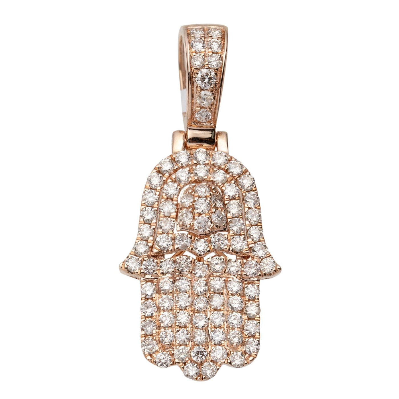 1 1/4" Hamsa Diamond Pendant 1.25ct 14K Rose Gold - bayamjewelry