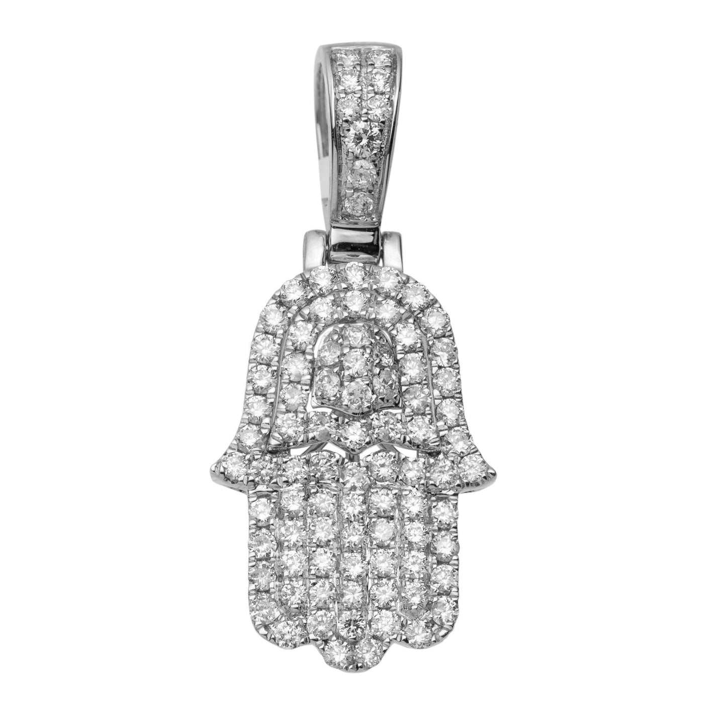 1 1/4" Hamsa Diamond Pendant 1.25ct 14K White Gold - bayamjewelry