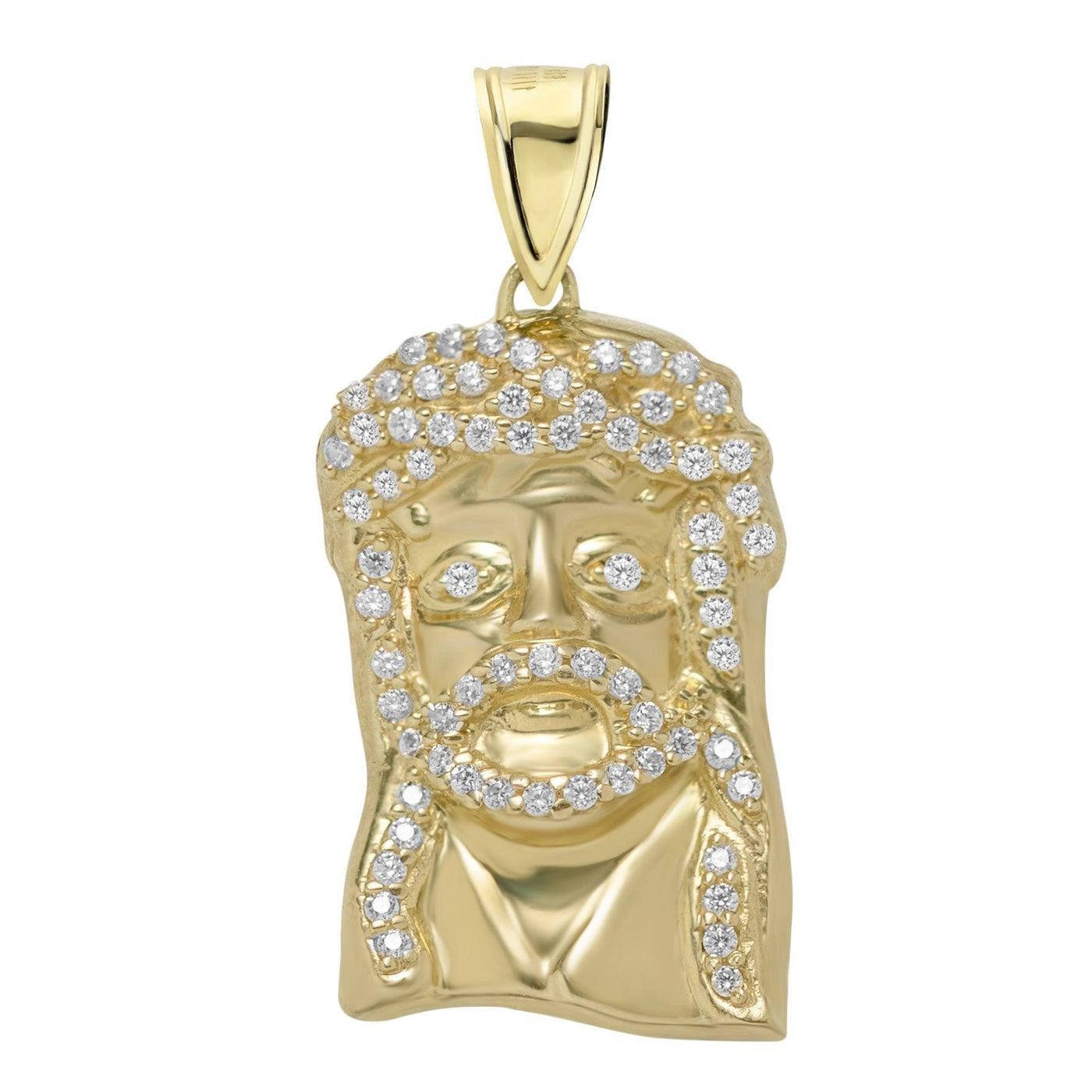 1 1/4" Jesus Christ Face CZ Cubic Zircon Pendant Solid 10K Yellow Gold - bayamjewelry