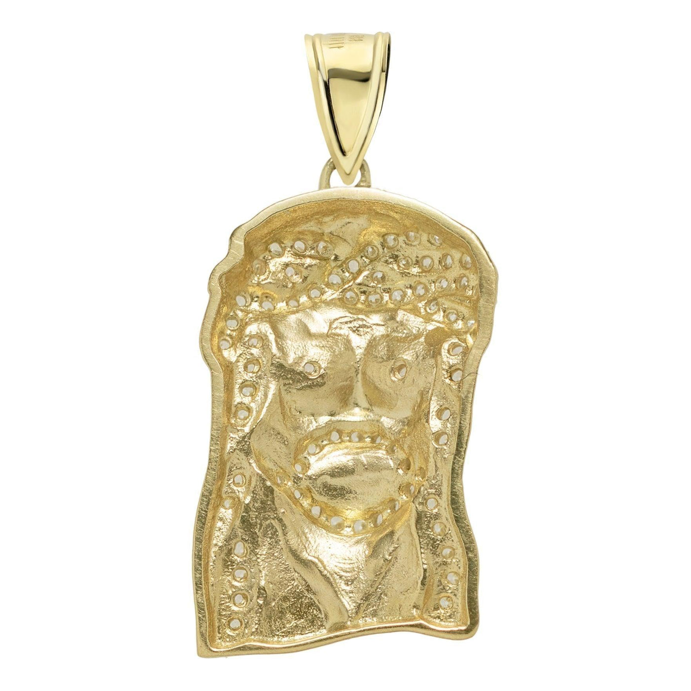 1 1/4" Jesus Christ Face CZ Cubic Zircon Pendant Solid 10K Yellow Gold - bayamjewelry