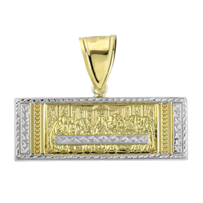 1 1/4" Jesus Last Supper Crucifix Diamond Cut Charm Pendant 10K Yellow Gold - bayamjewelry