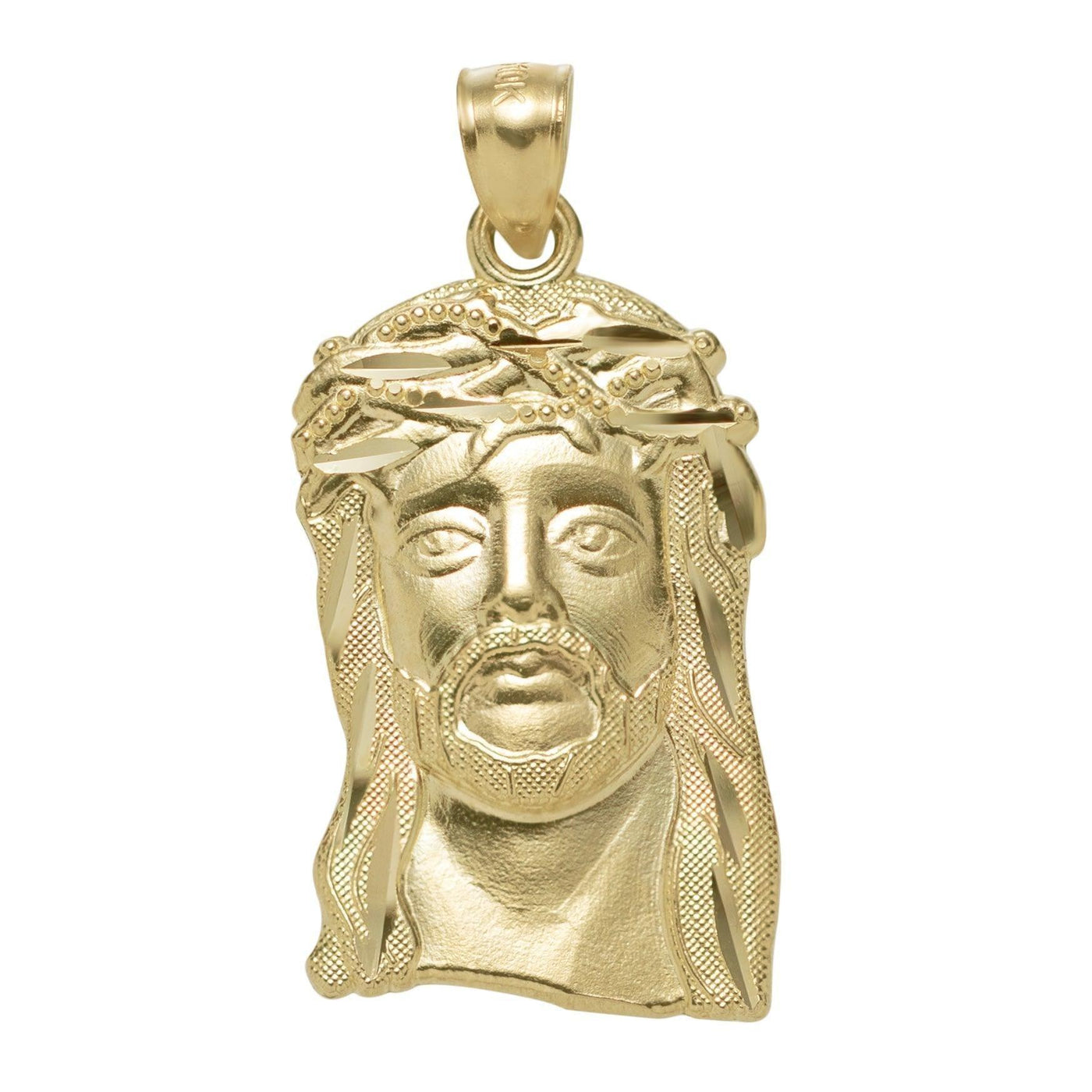 1 1/4" Men's Textured Jesus Head Pendant 10K Yellow Gold - bayamjewelry