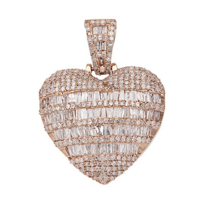 1 1/4" Puffed Heart Diamond Pendant 1.95ct 14K Rose Gold - bayamjewelry