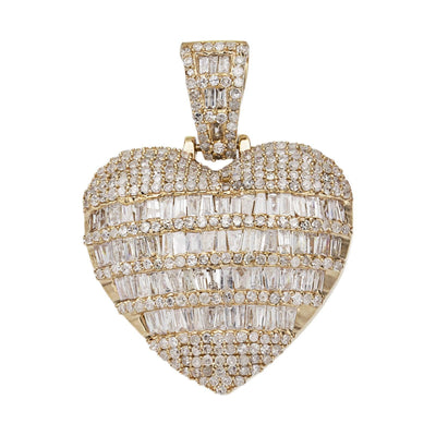 1 1/4" Puffed Heart Diamond Pendant 1.95ct 14K Yellow Gold - bayamjewelry