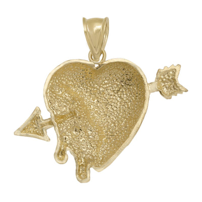 1 1/4" Textured Heart with Arrow Pendant Solid 10K Yellow Gold - bayamjewelry