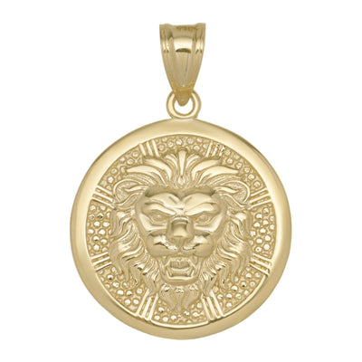 1 1/4" Textured Lion Medallion Pendant 10K Yellow Gold - bayamjewelry