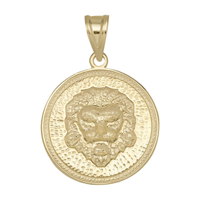 1 1/4" Textured Lion Medallion Pendant 10K Yellow Gold - bayamjewelry