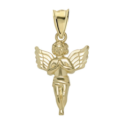 1 1/8" Praying Baby Angel Diamond Cut Pendant Solid 10K Yellow Gold - bayamjewelry