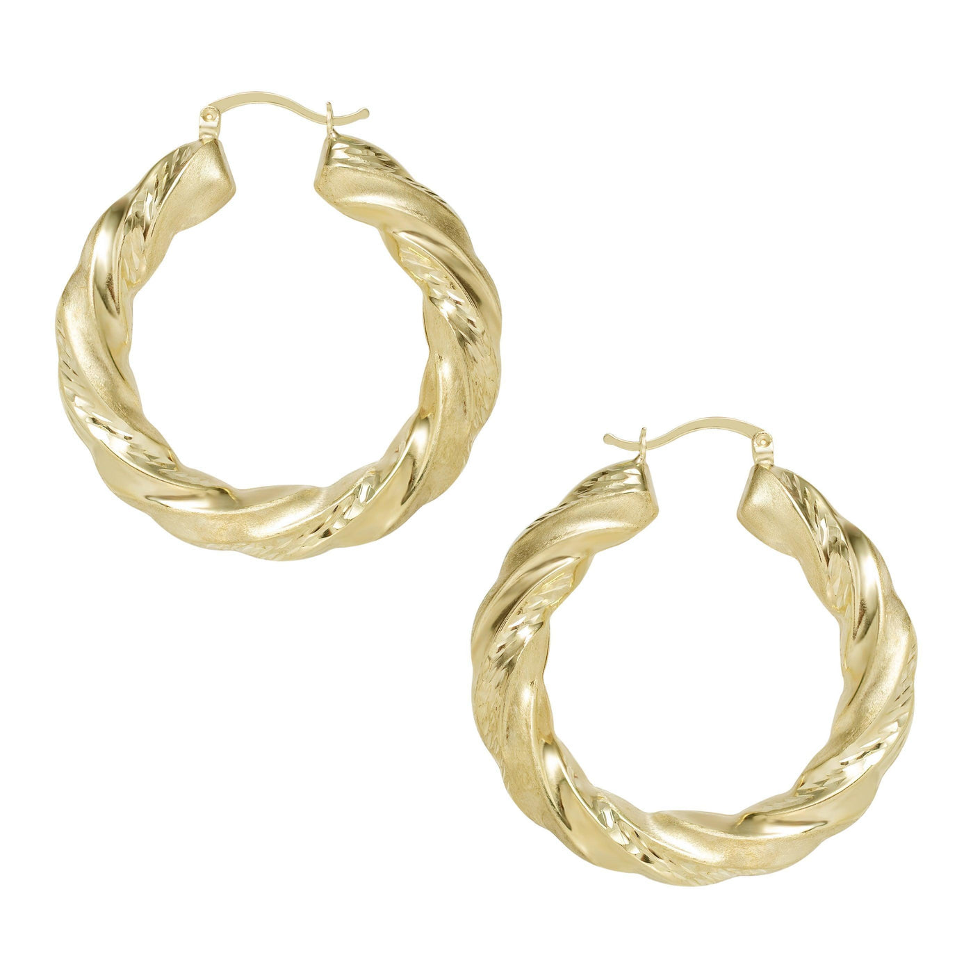 1 3/4" 45mm Graduated Twisted Diamond Cut Hoop Earrings 10K Yellow Gold - bayamjewelry
