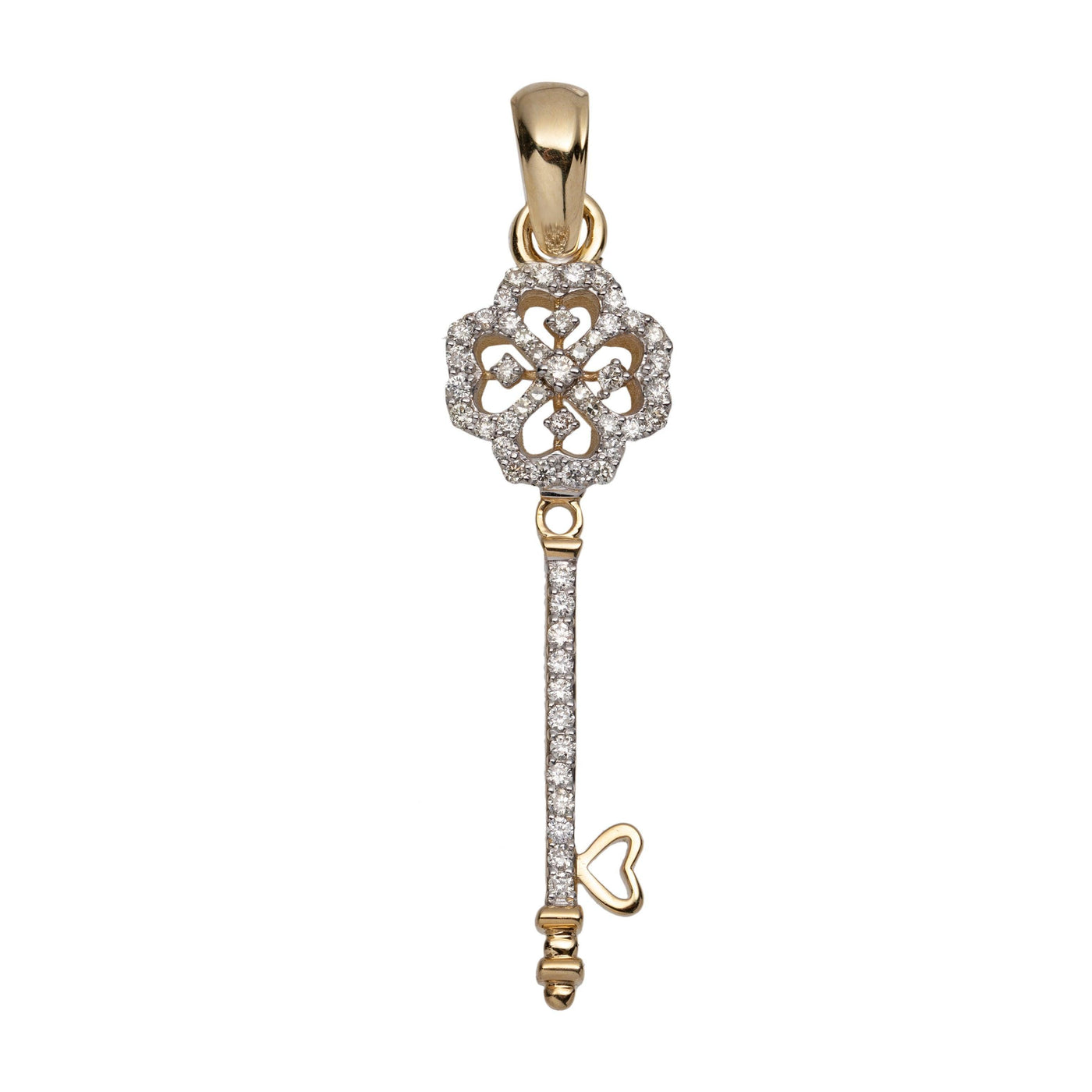 1 3/4" Clover Key Diamond Pendant 0.48ct 14K Yellow Gold - bayamjewelry