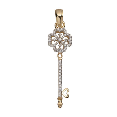 1 3/4" Clover Key Diamond Pendant 0.48ct 14K Yellow Gold - bayamjewelry