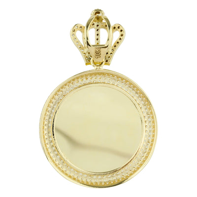 1 3/4" Crown Medallion Picture Frame Memory CZ Pendant 10K Yellow Gold - bayamjewelry