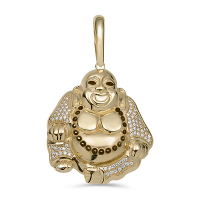 1 3/4" CZ Buddha Pendant 10K Yellow Gold - bayamjewelry