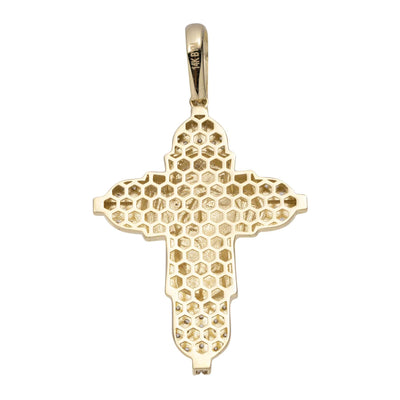 1 3/4" CZ Face of Jesus Cross Solid Pendant 14K Yellow Gold - bayamjewelry