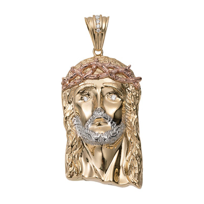 1 3/4" CZ Face of Jesus Pendant Solid 14K Tri-Color Gold - bayamjewelry