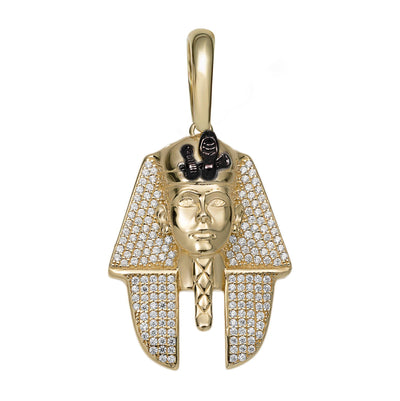 1 3/4" CZ Pharaoh Egyptian King Pendant 10K Yellow Gold - bayamjewelry