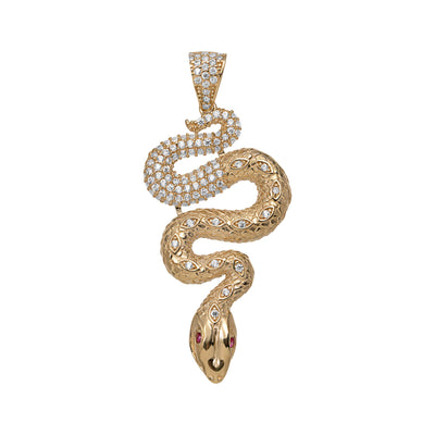 1 3/4" CZ Snake Pendant 14K Yellow Gold - bayamjewelry